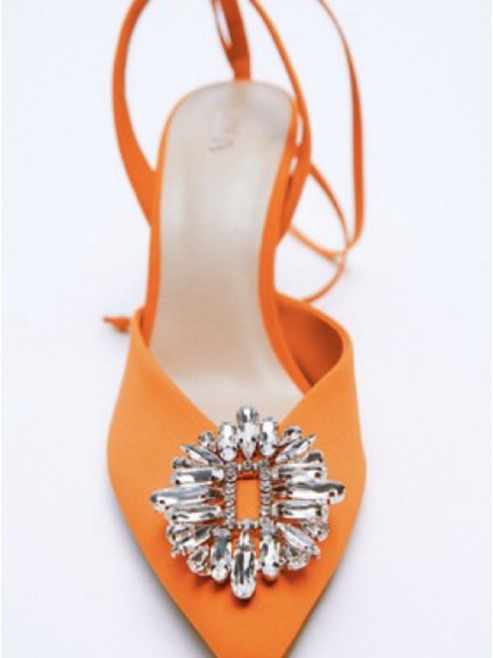 Zara Orange Pointed Toe Lace-Up Flat with Crystal Brooch